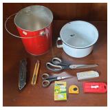 Enamel Ware Large Cup + Vintage Paint Bucket