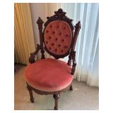 Round Eastlake Victorian Chair w/ Rose Velvet