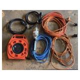 Assorted Extension Cords + Trouble Light