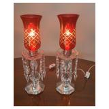 Pair of Electrified Cranberry Glass Lamps