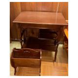 Wood Side Table w/ Shelves + Magazine Rack