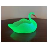 Uranium Pressed Glass Swan Bowl Sculpture