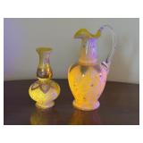 Cadmium Hand Blown & Painted Glass Vase & Jug