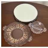 Round Mirror Tray, Glass Platter + Divided Relish