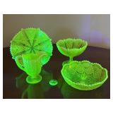 Davidson Victorian Uranium Vaseline Glass Set