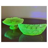 Uranium Vaseline Victorian Boat Bowl & Cake Plate