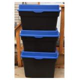 Three Large Plastic Storage Bins w/ Lids