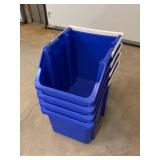 Four Blue Stacking Storage Bins w/ Handles