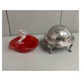 Silver Plate Roll Top Butter Dish w/ Glass Insert