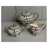 Sadler Silver Tea Pot, Creamer + Sugar Bowl