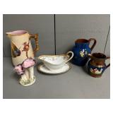 Assorted Pottery + Porcelain Pitchers