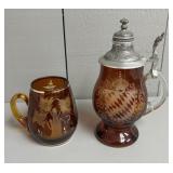 Bohemian Amber Cut Stein + Glass Mug