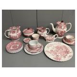 Large Assortment of Red Transferware Pieces