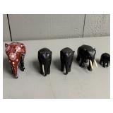 Five Diminutive Carved Wooden Elephants
