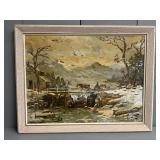 Original Oil Winter Scene Signed Marie 