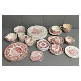 Large Assortment of Red Transferware Pieces