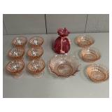 Six Pink Depression Glass Fruit Bowls
