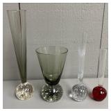 Four Blown Glass Bubble Base Vases