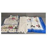 Vintage Embroidered Apron, Two Tablecloths
