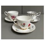 Three Fine China Cups + Saucers