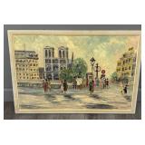 Original Oil On Board Street Scene Signed