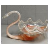 Pink MCM Blown Glass Murano Style Swan Bowl