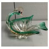 Vintage Hand Blown Glass Swan Dish