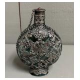 Blown Glass Flask w/ Metal Overlay