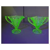 Etched Uranium Glass Creamer + Sugar