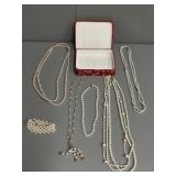Five Beaded Pearl Costume Jewelry Necklaces