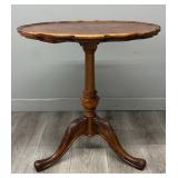 Scalloped Pie Crust Round Walnut Side Table