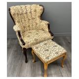 Upholstered Victorian Style Wing Back Arm Chair