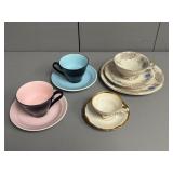 Four China Cups + Saucers, One Side Plate