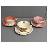 Three China Teacups + Saucers