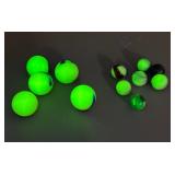 Five Large + Seven Small Uranium Glass Marbles