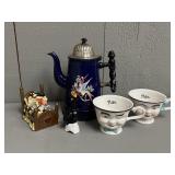Enamelled Coffee Pot, Pair of Baileys Yum Mugs