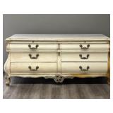 Marble Top Six Drawer Dresser + Pullout Shelves