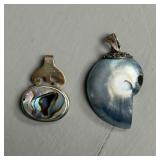 Two Mother of Pearl Sterling Silver Pendants
