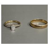 14K Diamond Wedding Ring + 10K Gold Band