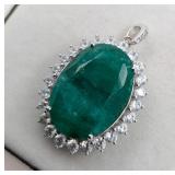 $11,820 App. 6.7ct Cert. Silver Emerald Pendant