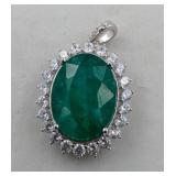 $6,607 App. 3.8ct Cert. Silver Emerald Pendant