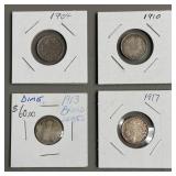 Four 10 Cent Canadian Sterling Silver Coins