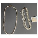 Two Pearl Necklaces with 14K Gold Clasps