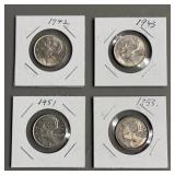 Four 25 Cent Canadian Silver Coins