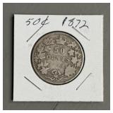 1872 50 Cent Canadian Sterling Silver Coin