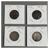 Four 25 Cent Canadian Sterling Silver Coins