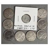 Eight 25 Cent + One 10 Cent Canadian Coins