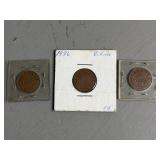 Three One Cent Canadian Coins