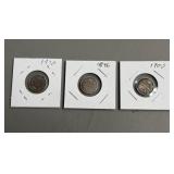Three 10 Cent Canadian Sterling Silver Coins