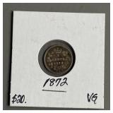 1872 5 Cent Canadian Sterling Silver Coin